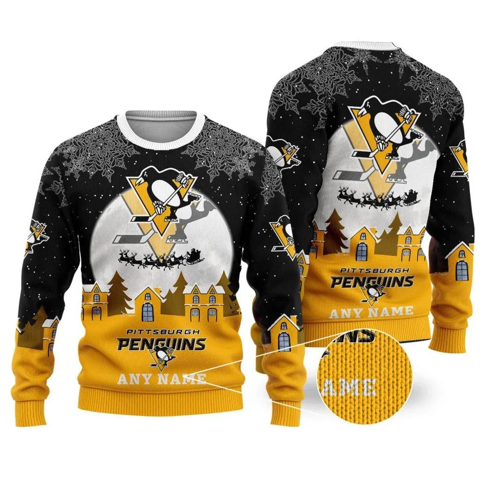 NHL Pittsburgh Penguins Personalized Name Ugly Christmas Sweater, NHL Christmas Sweater Moonbestprint