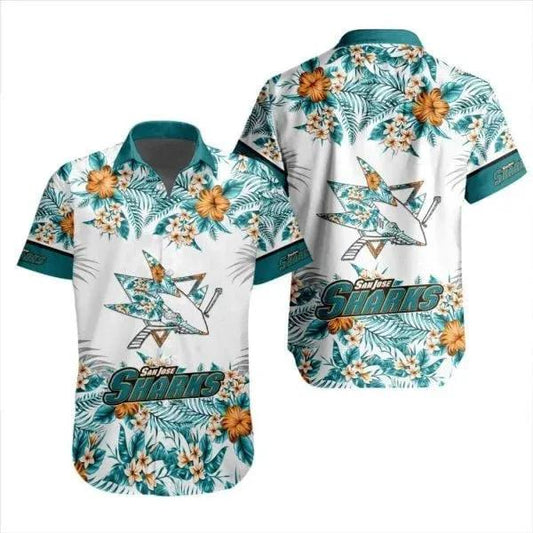 NHL San Jose Sharks Flower Pattern White 3D Hawaiian Shirt, NHL Hawaiian Shirt Moonbestprint