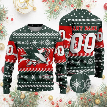 NHL San Jose Sharks Personalized Name & Number Ugly Christmas Sweater, NHL Christmas Sweater Moonbestprint