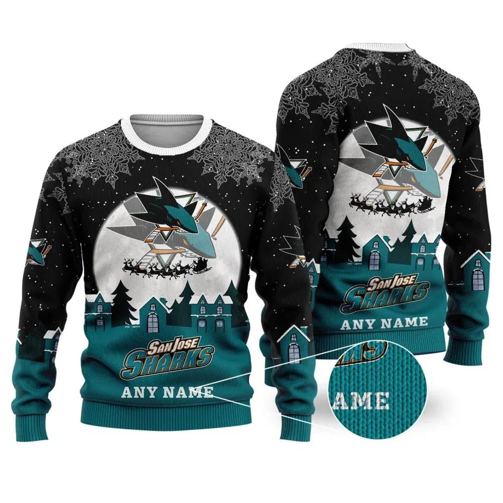 NHL San Jose Sharks Personalized Name Ugly Christmas Sweater, NHL Christmas Sweater Moonbestprint