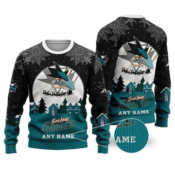 NHL San Jose Sharks Personalized Name Ugly Christmas Sweater, NHL Christmas Sweater Moonbestprint