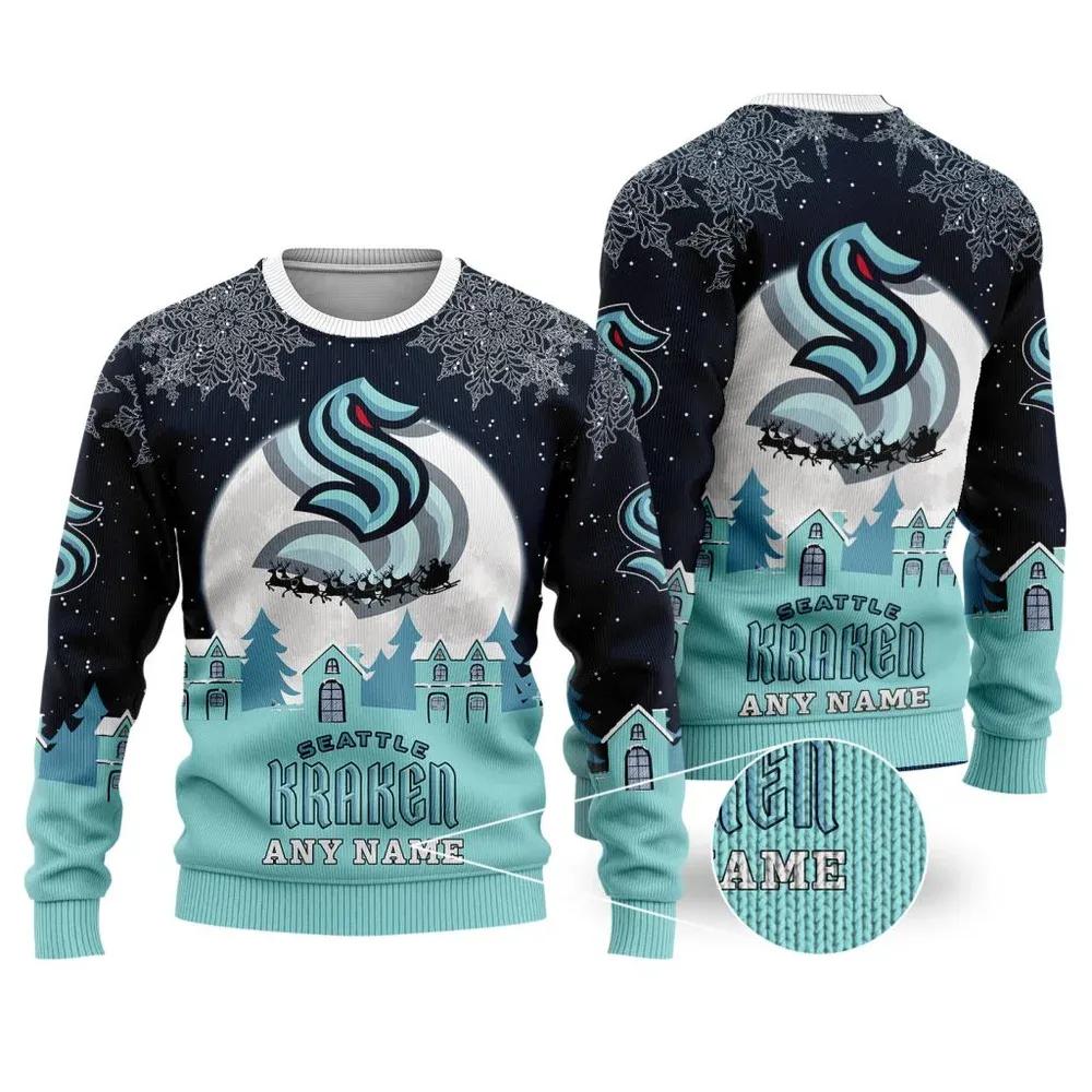 NHL Seattle Kraken Personalized Name Ugly Christmas Sweater, NHL Christmas Sweater Moonbestprint