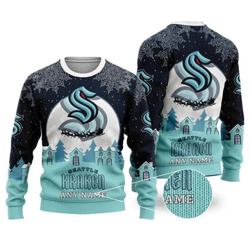 NHL Seattle Kraken Personalized Name Ugly Christmas Sweater, NHL Christmas Sweater Moonbestprint