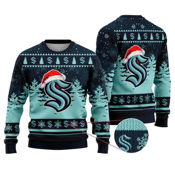 NHL Seattle Kraken Santa Hat Ugly Christmas Sweater, NHL Christmas Sweater Moonbestprint