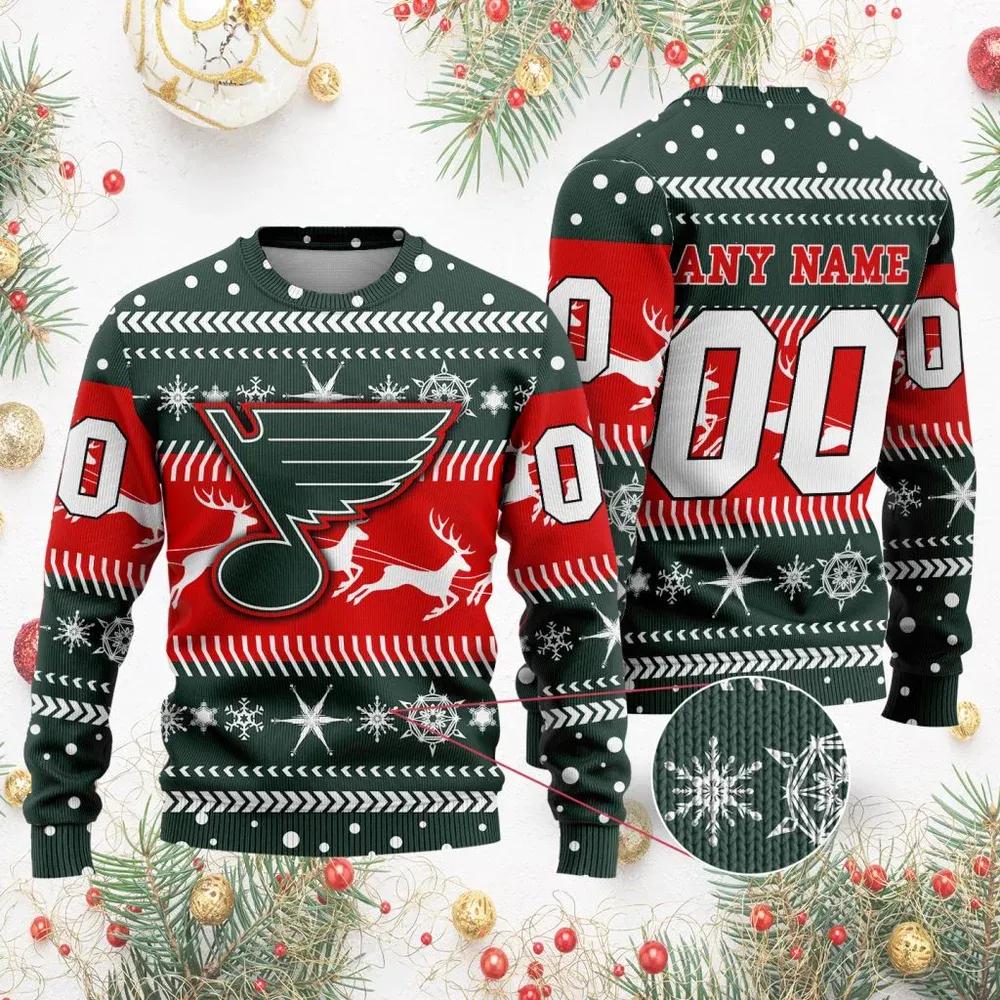 NHL St. Louis Blues Personalized Name & Number Ugly Christmas Sweater, NHL Christmas Sweater Moonbestprint