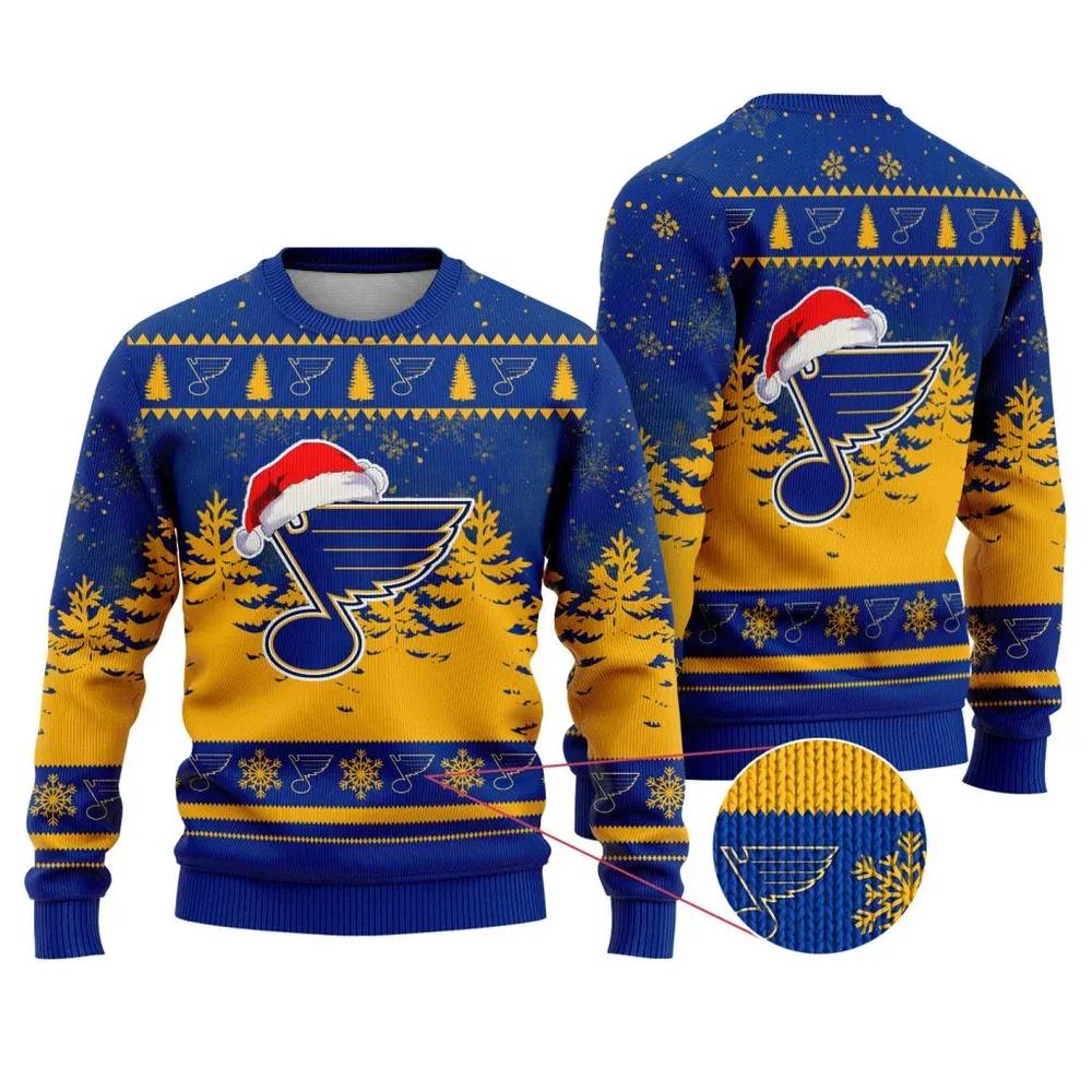 NHL St. Louis Blues Santa Hat Ugly Christmas Sweater, NHL Christmas Sweater Moonbestprint