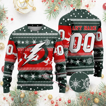 NHL Tampa Bay Lightning Personalized Name & Number Ugly Christmas Sweater, NHL Christmas Sweater Moonbestprint
