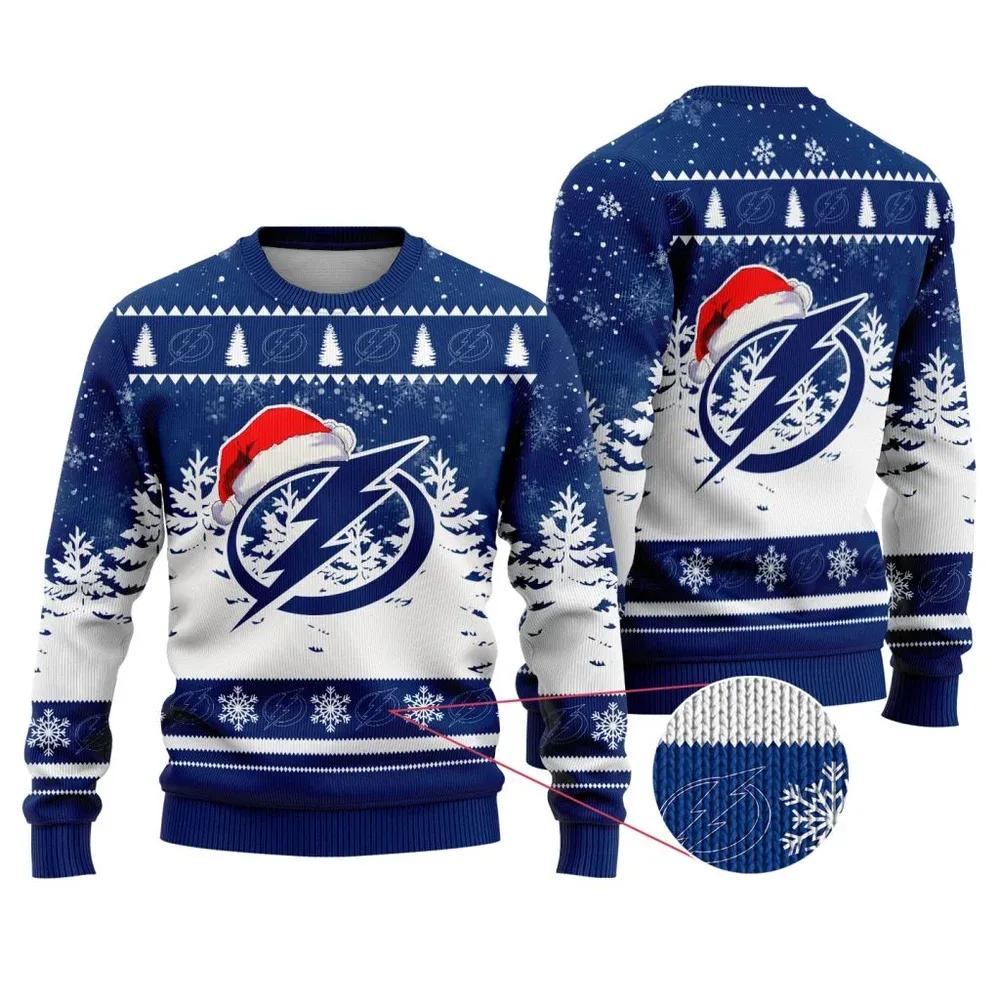 NHL Tampa Bay Lightning Santa Hat Ugly Christmas Sweater, NHL Christmas Sweater Moonbestprint