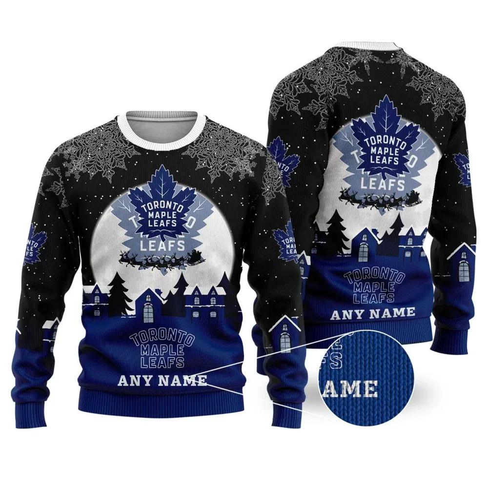NHL Toronto Maple Leafs Personalized Name Ugly Christmas Sweater, NHL Christmas Sweater Moonbestprint