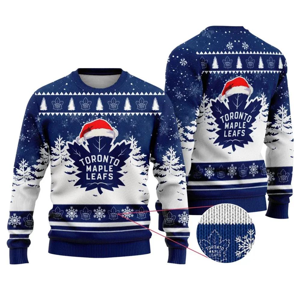 NHL Toronto Maple Leafs Santa Hat Ugly Christmas Sweater, NHL Christmas Sweater Moonbestprint