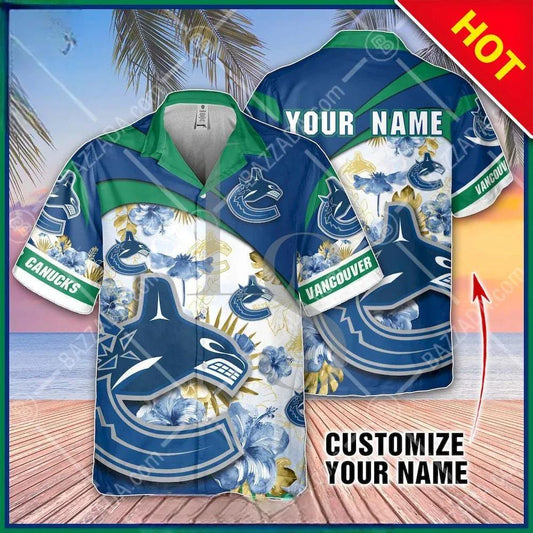 NHL Vancouver Canucks Floral Beach Trip Personalized Hawaiian Shirt, NHL Hawaiian Shirt Moonbestprint