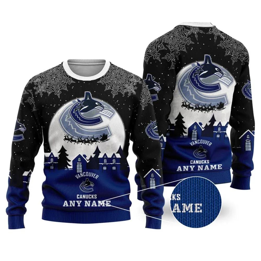 NHL Vancouver Canucks Personalized Name Ugly Christmas Sweater, NHL Christmas Sweater Moonbestprint