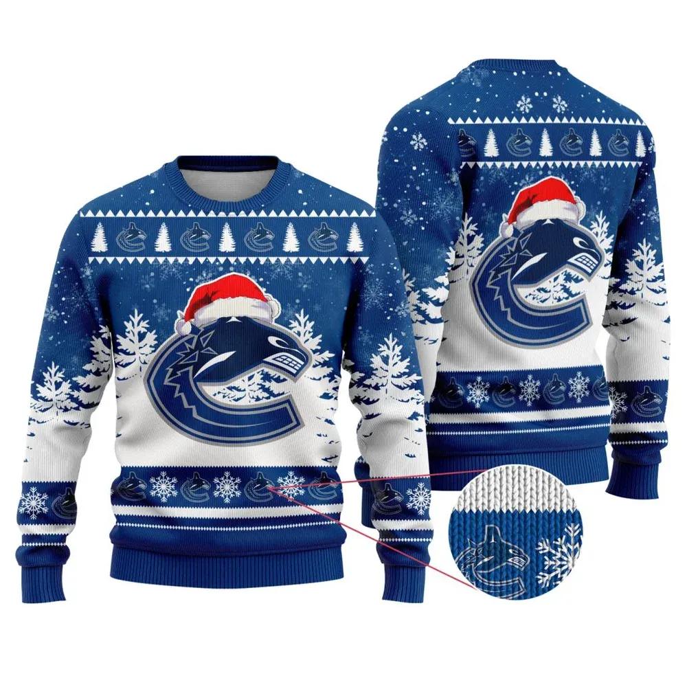 NHL Vancouver Canucks Santa Hat Ugly Christmas Sweater, NHL Christmas Sweater Moonbestprint