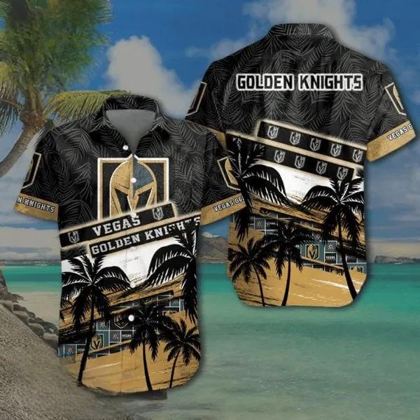 NHL Vegas Golden Knights Coconut Tree Beach Aloha 3D Hawaiian Shirt, NHL Hawaiian Shirt Moonbestprint