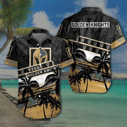 NHL Vegas Golden Knights Coconut Tree Beach Aloha 3D Hawaiian Shirt, NHL Hawaiian Shirt Moonbestprint