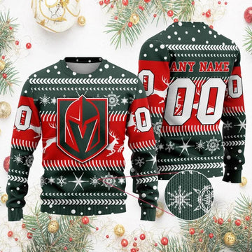 NHL Vegas Golden Knights Personalized Name & Number Ugly Christmas Sweater, NHL Christmas Sweater Moonbestprint