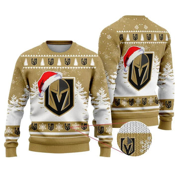 NHL Vegas Golden Knights Santa Hat Ugly Christmas Sweater, NHL Christmas Sweater Moonbestprint
