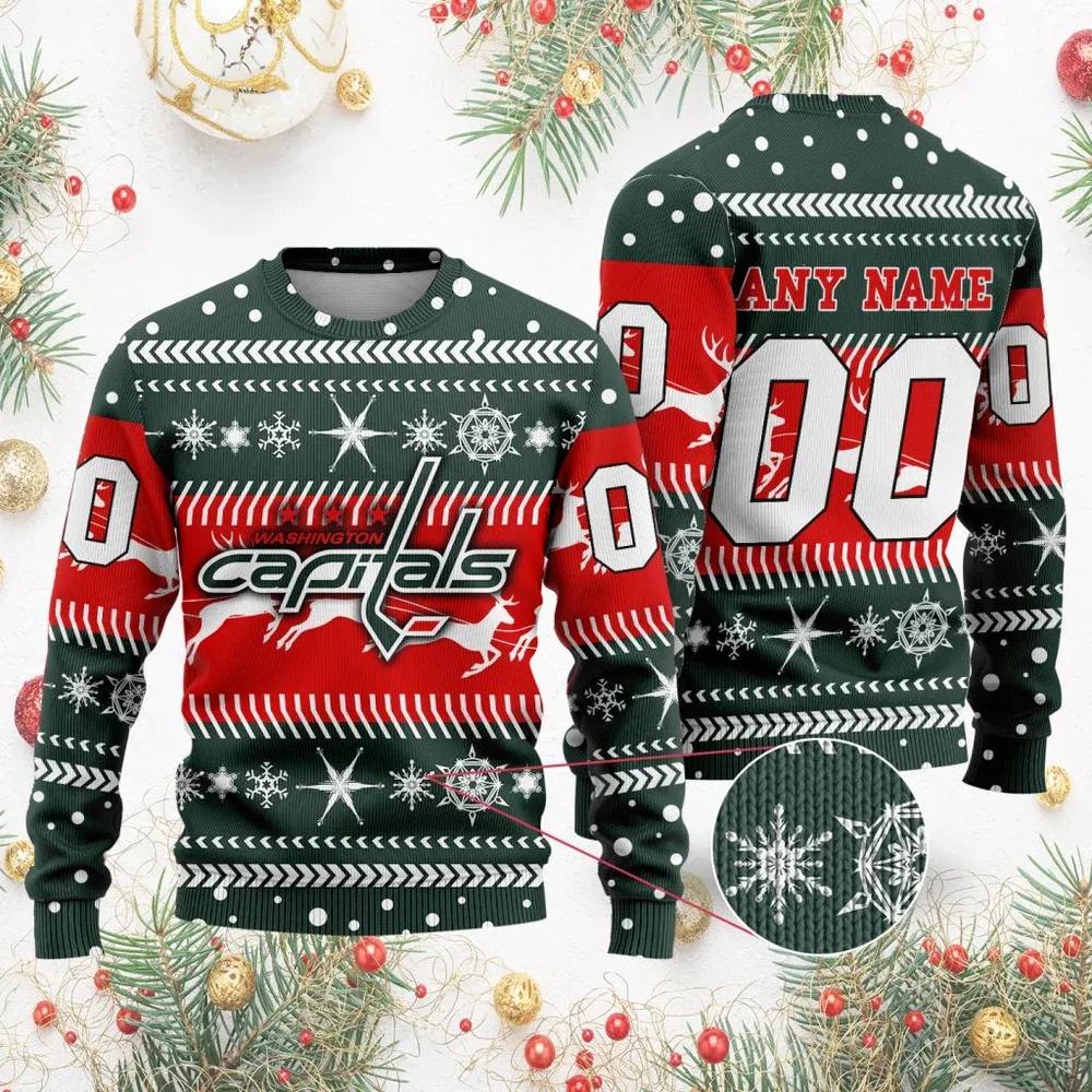 NHL Washington Capitals Personalized Name & Number Ugly Christmas Sweater, NHL Christmas Sweater Moonbestprint