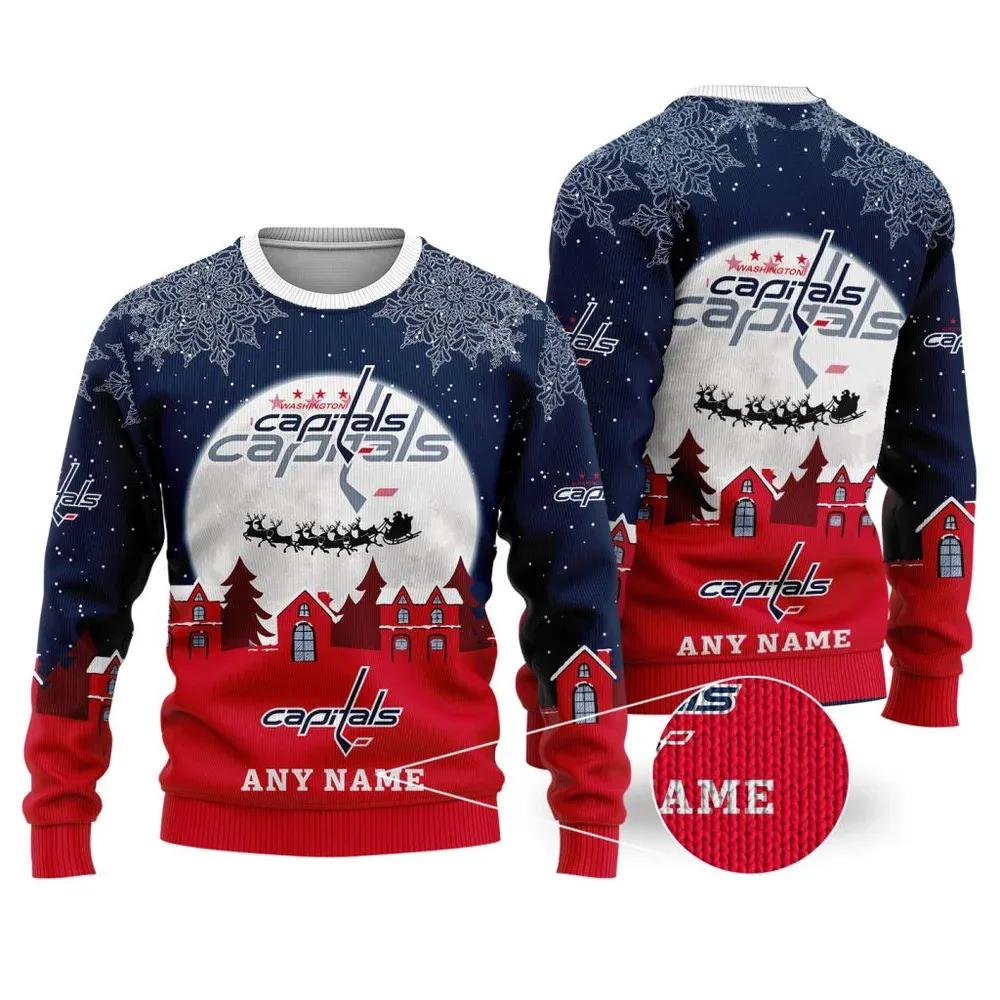 NHL Washington Capitals Personalized Name Ugly Christmas Sweater, NHL Christmas Sweater Moonbestprint