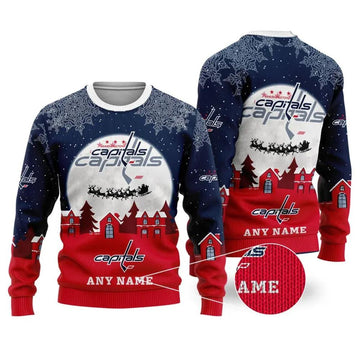 NHL Washington Capitals Personalized Name Ugly Christmas Sweater, NHL Christmas Sweater Moonbestprint