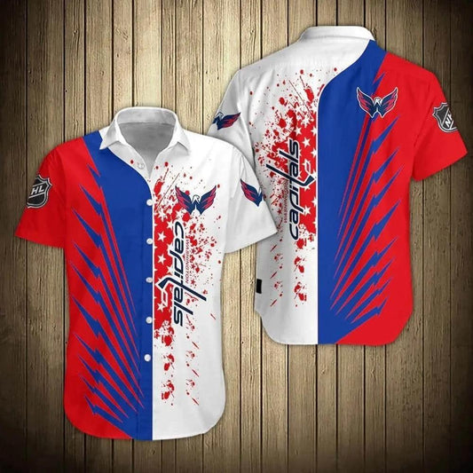 NHL Washington Capitals Striped Button Up Hawaiian Shirts, NHL Hawaiian Shirt Moonbestprint