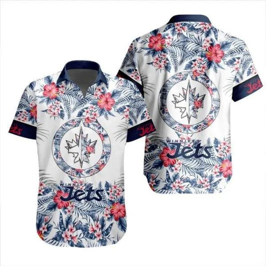 NHL Winnipeg Jets Flower Pattern White 3D Hawaiian Shirt, NHL Hawaiian Shirt Moonbestprint