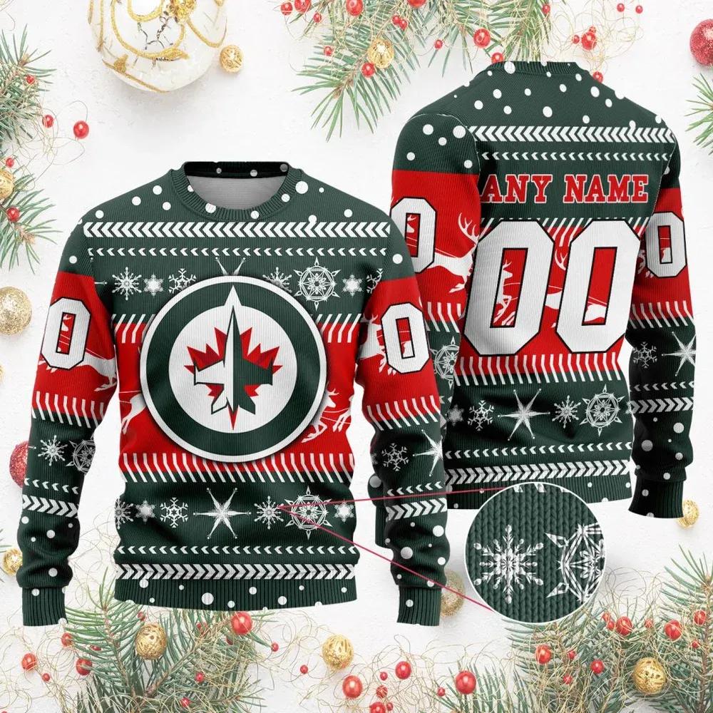 NHL Winnipeg Jets Personalized Name & Number Ugly Christmas Sweater, NHL Christmas Sweater Moonbestprint