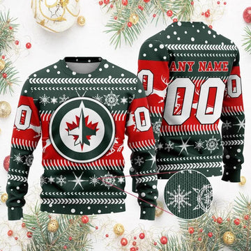NHL Winnipeg Jets Personalized Name & Number Ugly Christmas Sweater, NHL Christmas Sweater Moonbestprint