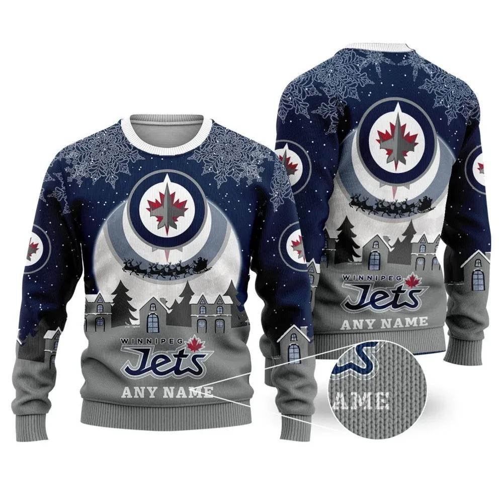 NHL Winnipeg Jets Personalized Name Ugly Christmas Sweater, NHL Christmas Sweater Moonbestprint