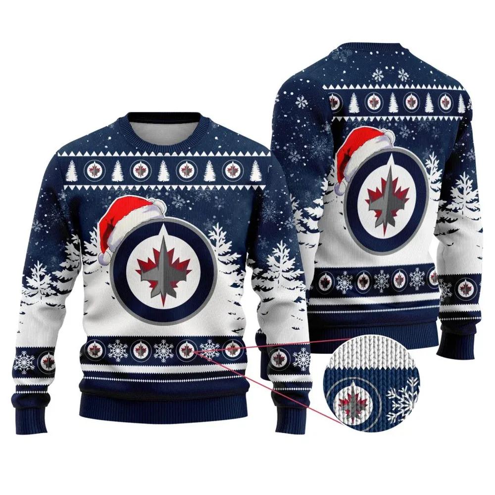 NHL Winnipeg Jets Santa Hat Ugly Christmas Sweater, NHL Christmas Sweater Moonbestprint