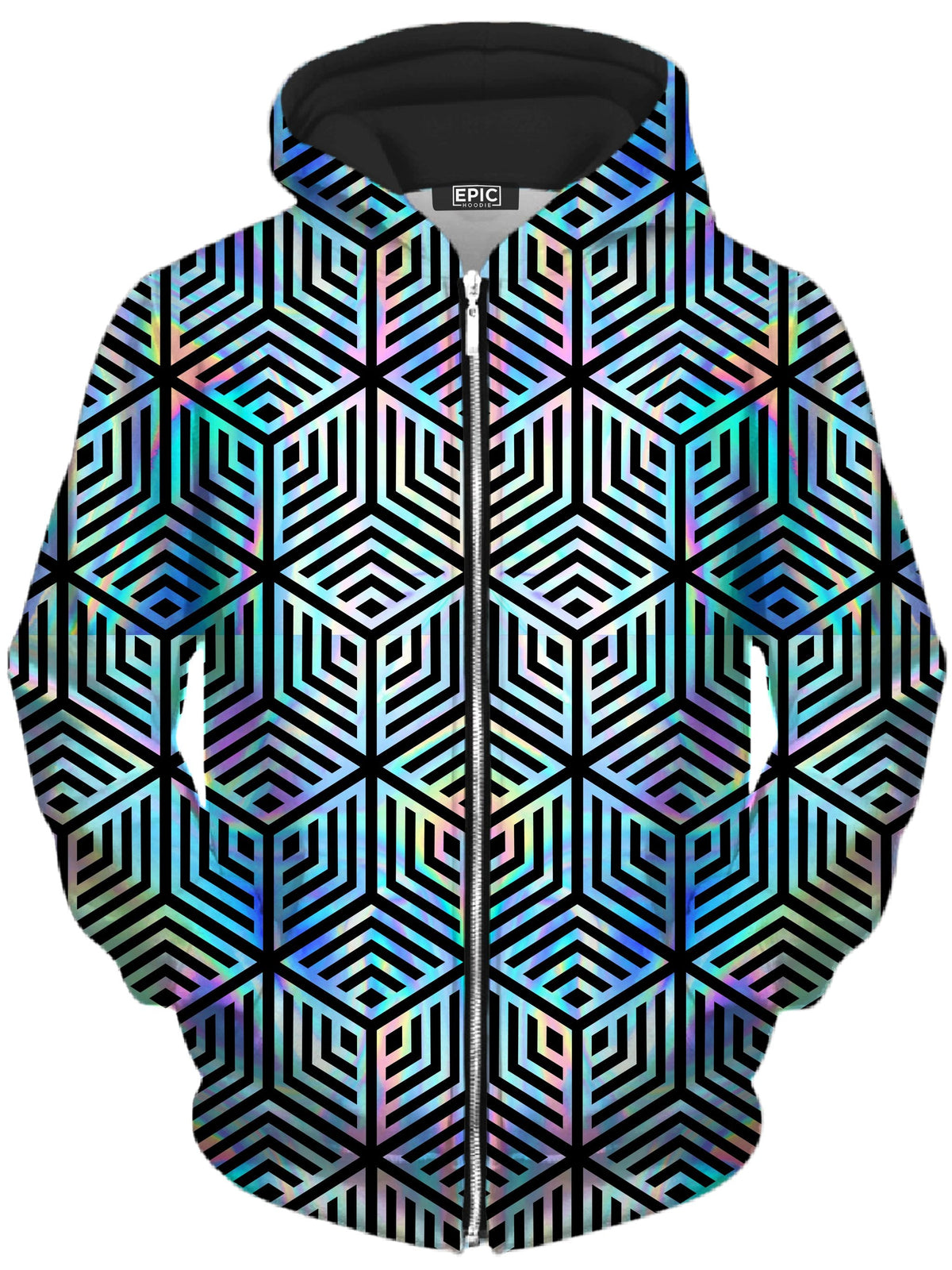 Holographic Hexagon Unisex Zip-Up Hoodie -Moonbestprint