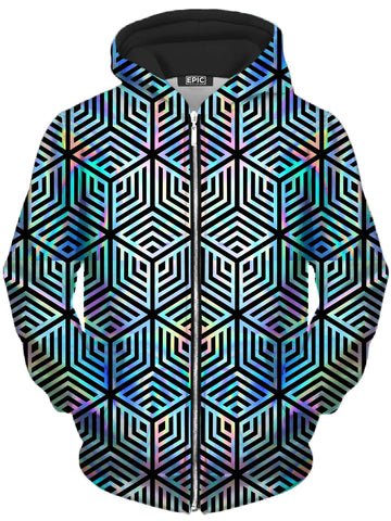 Holographic Hexagon Unisex Zip-Up Hoodie -Moonbestprint