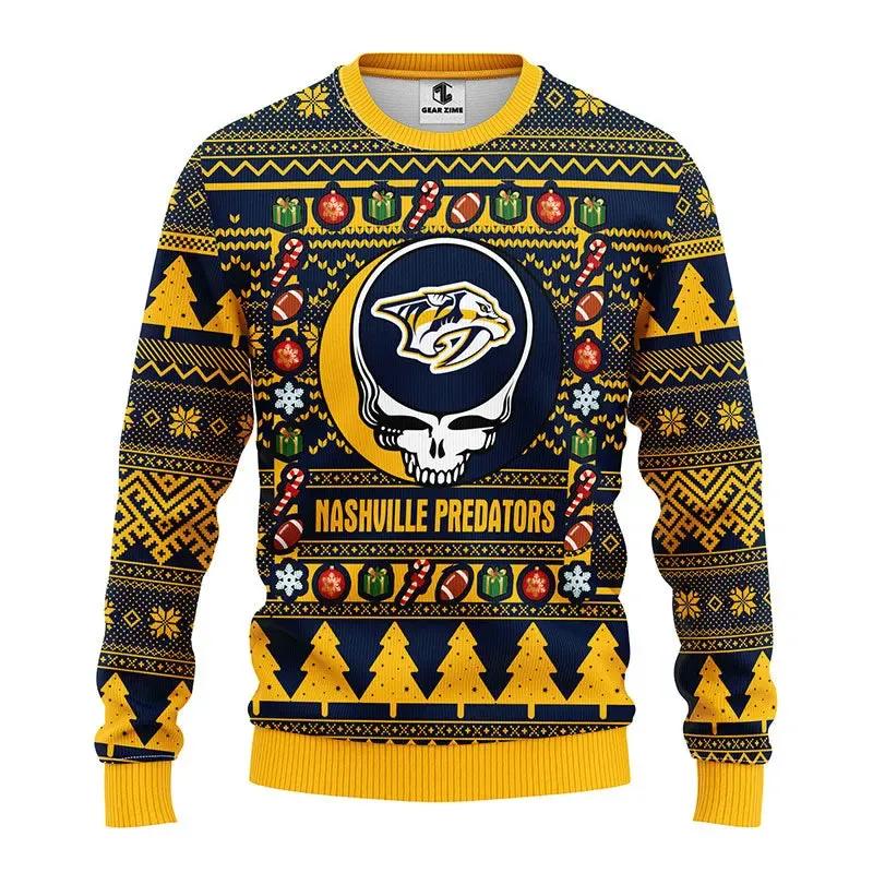 Nashville Predators Grateful Dead Ugly Christmas Sweater, NHL Christmas Sweater Moonbestprint