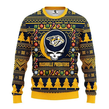 Nashville Predators Grateful Dead Ugly Christmas Sweater, NHL Christmas Sweater Moonbestprint