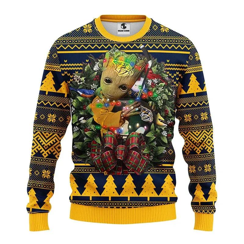 Nashville Predators Groot Hug Ugly Christmas Sweater, NHL Christmas Sweater Moonbestprint