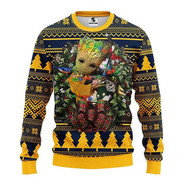 Nashville Predators Groot Hug Ugly Christmas Sweater, NHL Christmas Sweater Moonbestprint