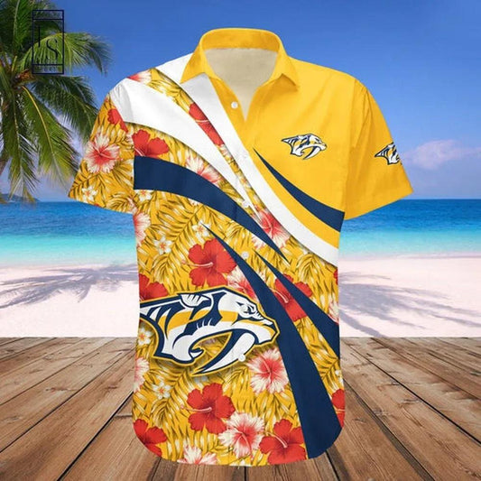 Nashville Predators Hawaii Shirt Hibiscus Sport Style, NHL Hawaiian Shirt Moonbestprint