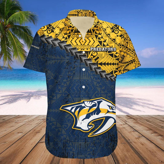 Nashville Predators Hawaiian Shirt Grunge Polynesian Tattoo - NHL, NHL Hawaiian Shirt Moonbestprint