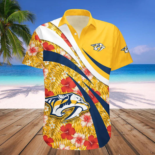 Nashville Predators Hawaiian Shirt Hibiscus Sport Style - NHL, NHL Hawaiian Shirt Moonbestprint