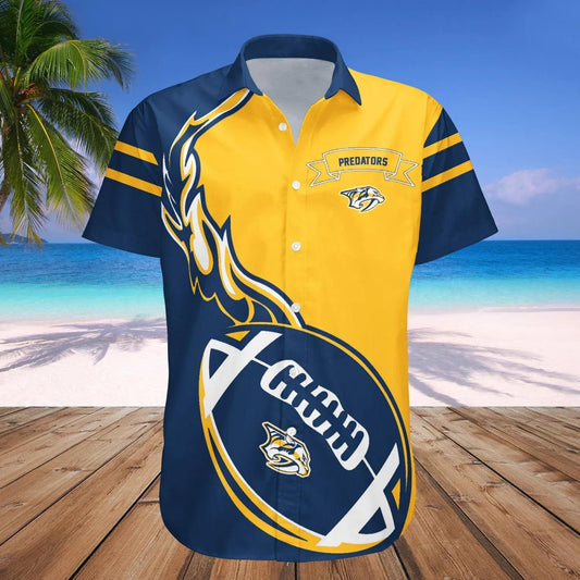 Nashville Predators Hawaiian Shirt  Flame Ball - NHL, NHL Hawaiian Shirt Moonbestprint