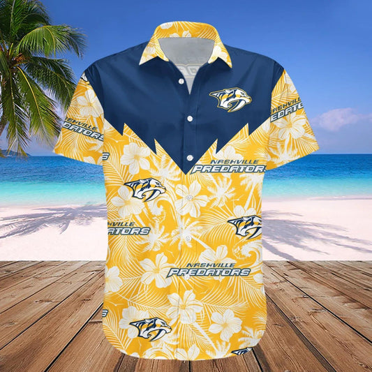 Nashville Predators Hawaiian Shirt Tropical Seamless- NHL, NHL Hawaiian Shirt Moonbestprint