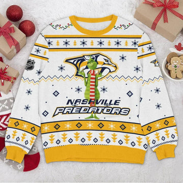 Nashville Predators NHL Grinch Ugly Christmas Sweater, NHL Christmas Sweater Moonbestprint