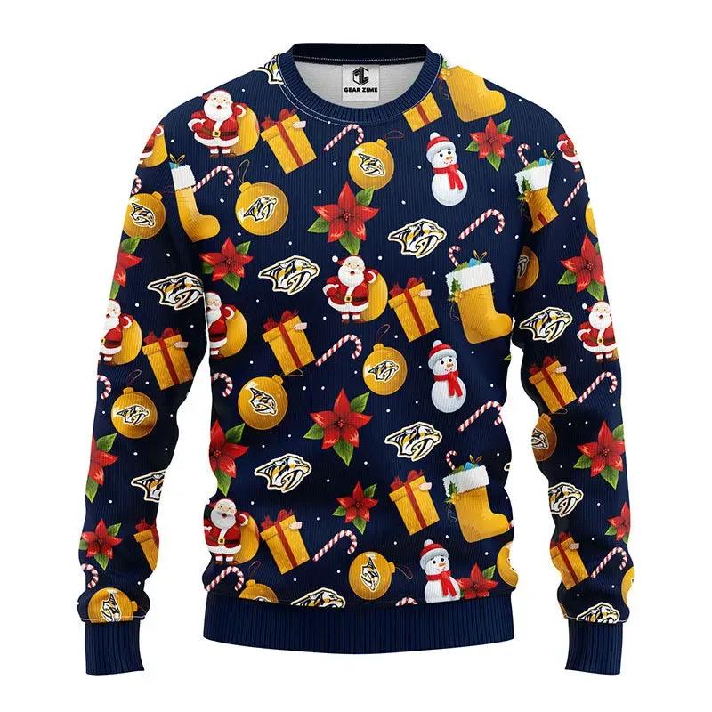 Nashville Predators Santa Claus Snowman Ugly Christmas Sweater, NHL Christmas Sweater Moonbestprint