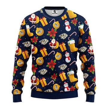 Nashville Predators Santa Claus Snowman Ugly Christmas Sweater, NHL Christmas Sweater Moonbestprint