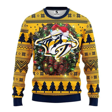 Nashville Predators Santa Hat Ugly Christmas Sweater, NHL Christmas Sweater Moonbestprint
