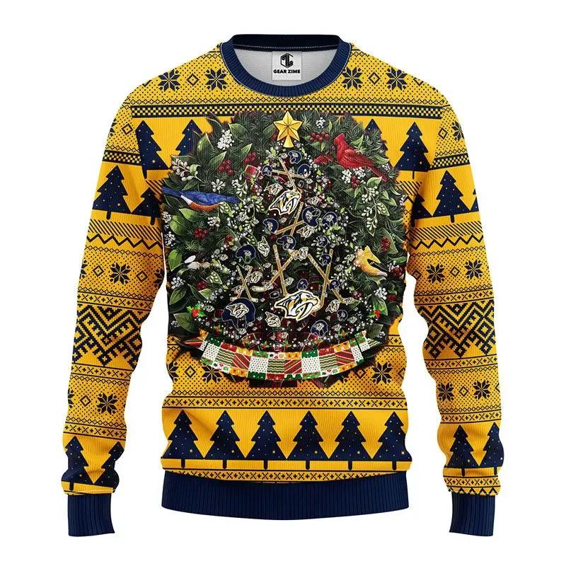 Nashville Predators Tree Ball Ugly Christmas Sweater, NHL Christmas Sweater Moonbestprint