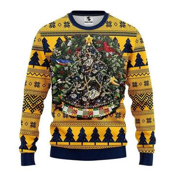 Nashville Predators Tree Ball Ugly Christmas Sweater, NHL Christmas Sweater Moonbestprint