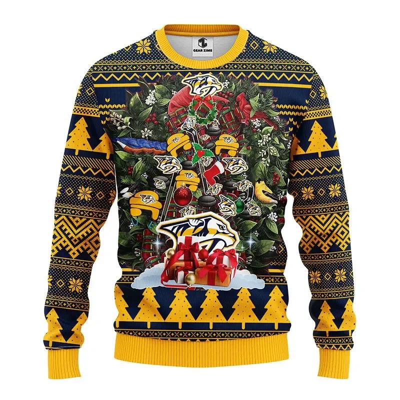 Nashville Predators Tree Christmas Ugly Sweater, NHL Christmas Sweater Moonbestprint