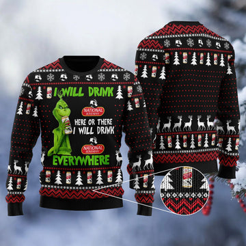 National Bohemian Grinch Will Drink Everywhere Ugly Sweater – Moonbestprint