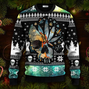Native American Chief Christmas Pattern Skull Ugly Christmas Sweater Moonbestprint